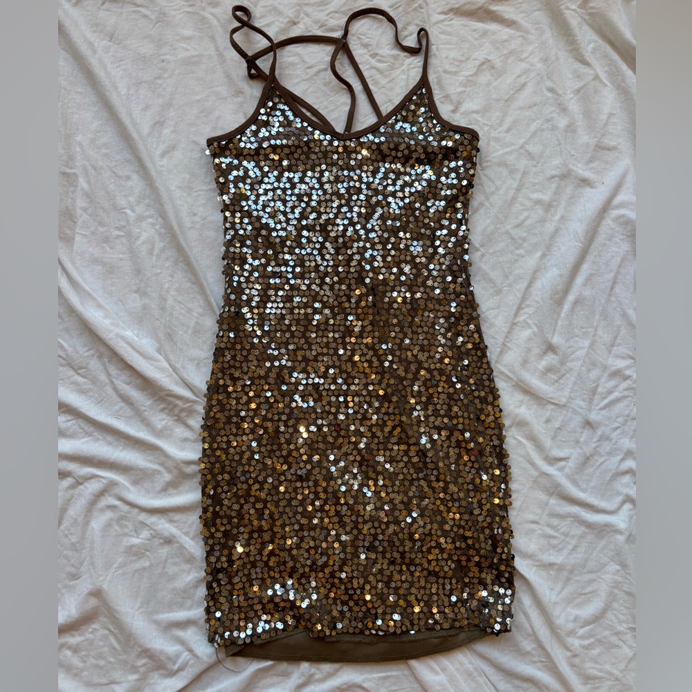 Charlotte Russe silver Brown Sequin embellished cage back  Mini Dress